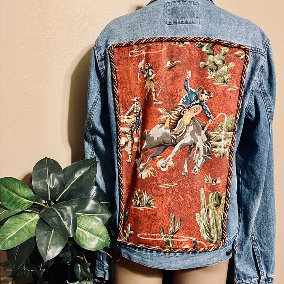 None Jackets & Blazers - Cowboy/Western Print Denim Jeans Jacket